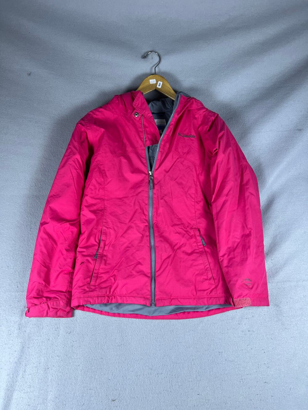 Columbia Jacket Girls L Pink Hooded Full Zip Lined Outdoor Hiking School Sports